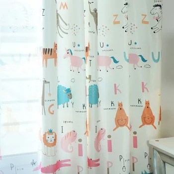 

Kids Curtains for Living Room Bedroom Simple and Modern Nordic Plants Cotton English Cartoon Finished Curtains children Animals