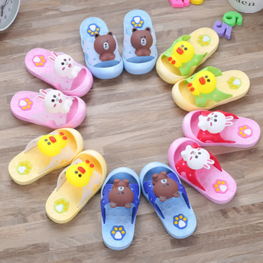 FAYUEKEY/домашние летние тапочки для девочек и мальчиков; милые детские тапочки с рисунком кота, медведя, обезьяны; детская обувь унисекс