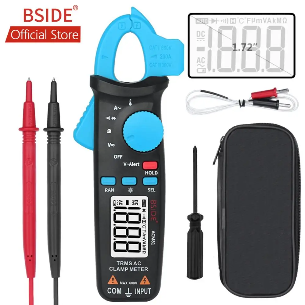 

BSIDE ACM81 AC Clamp Meter 1mA True RMS Auto Range Mini Digital Multimeter V-Alert Current Test Diode Tester with Back Clip