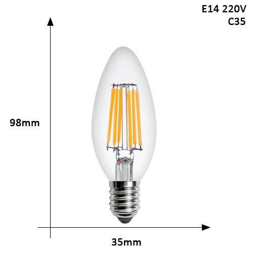 4 шт. светодиодный ламп накаливания E27 Ретро Эдисон лампы 220V E14 Винтаж Свеча светильник Светодиодный лампочки глобуса люстра светильник ing COB энергосберегающие лампы - Испускаемый цвет: C35 Candle Bulb