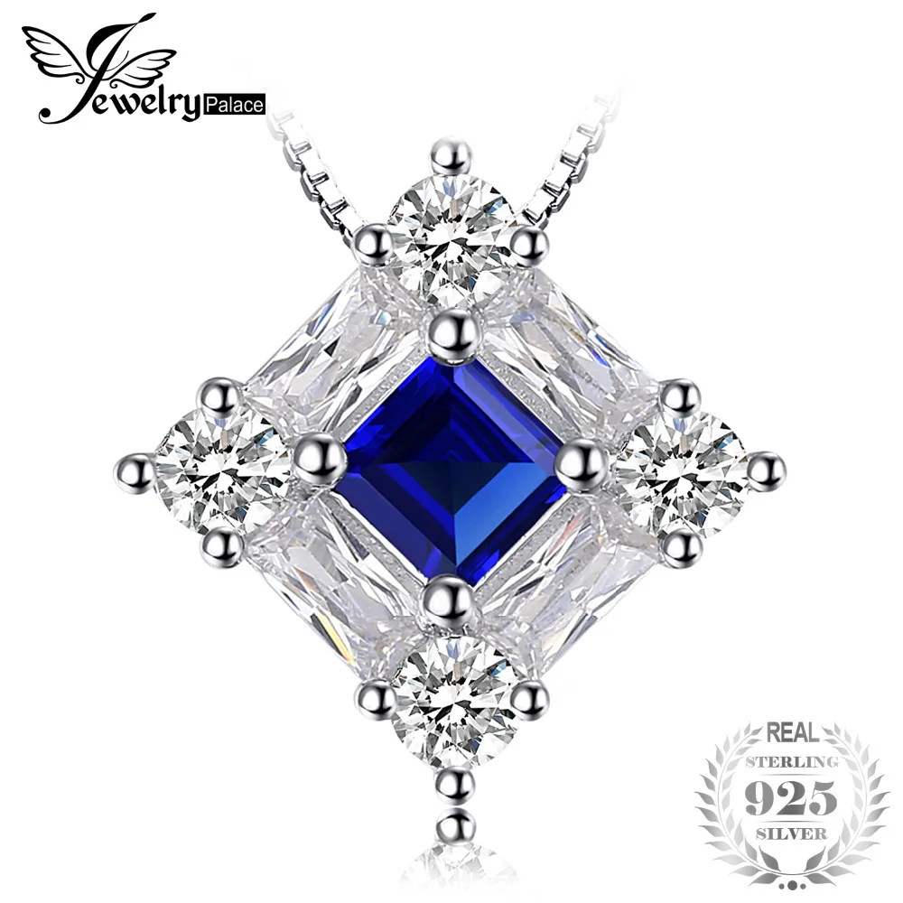

JewelryPalace Octagonal 1.7ct Blue Created Sapphire Pendant 100% 925 Sterling Silver Not Include A Chain Princess Woman Charms