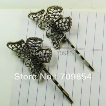 

free shipping!!! 100pcs/lot antique bronze butterfly bobby pin hair clip jewelry findings