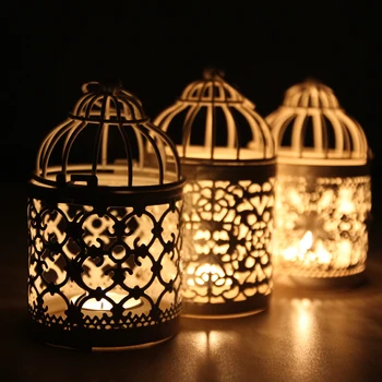 

Moroccan Wrought Iron Birdcage Candle Holder Matching Block Candle Home Wedding Decoration Tealight Candlestick Candle Lantern