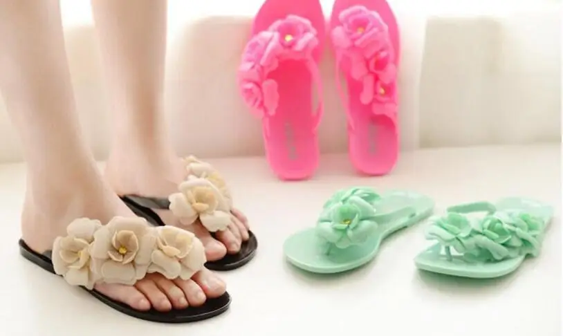 

txp1 Herringbone slippers women's sandals summer jelly stereo camellia slippers women's sandals