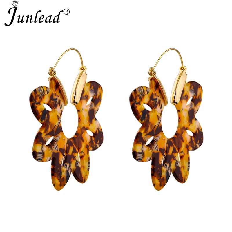 Junlead Fashion Cheap Colorful Pink Resin Drop Earrings Big Hollow