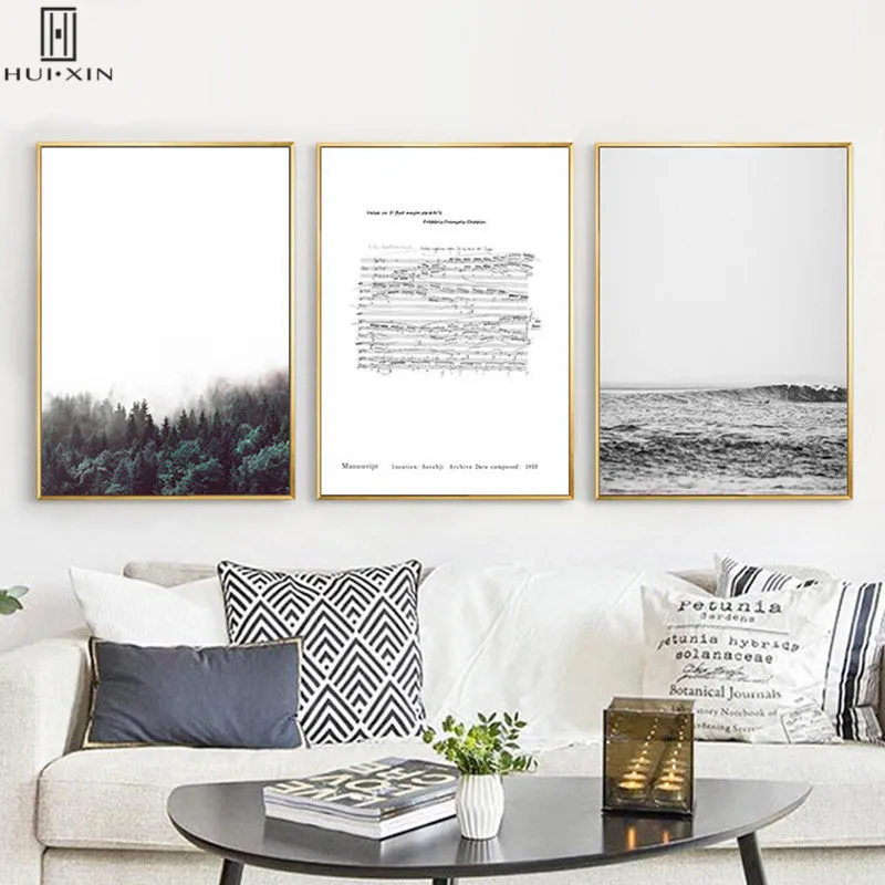 

Nordic Canvas Printing Modern Posters Wild Blank And White Ocean Wave Music Manuscripte Decorative Paintings For Home Decor