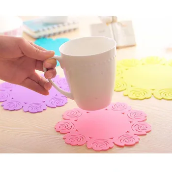 

1pcs Silicone rose flower kitchen dining room table decortion thermal insulation resistant mat pad cup holder coaster placemat