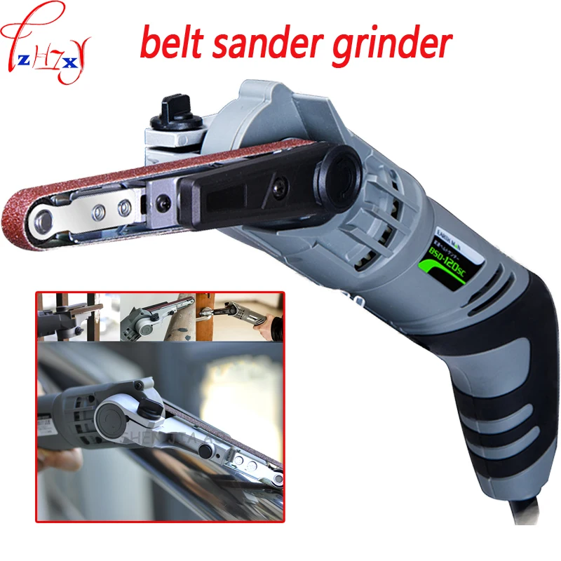 Hand holding belt sander sandpaper BSD 120SC small portable metal