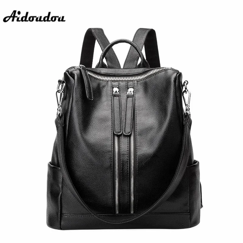 AIDOUDOU New Split Leather Backpack Double Zipper Shoulder Bags Fashion