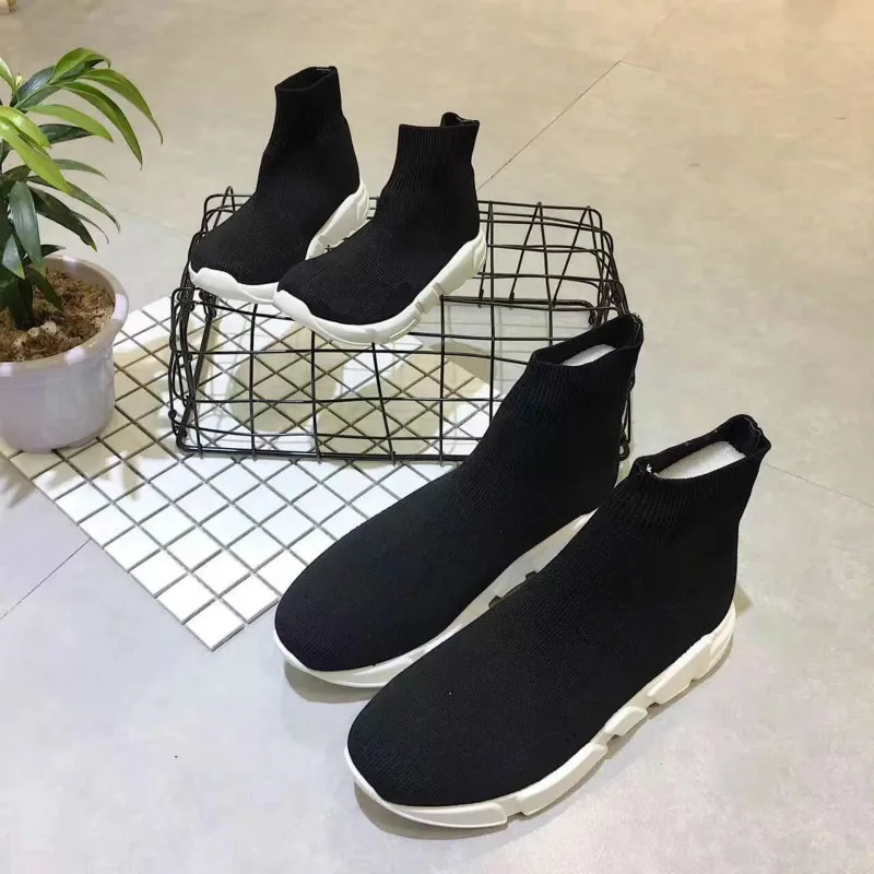 

Parent Child Shoes Children Sock Shoes High-Top Ankle Knitted Gumshoes Breathable Kids Casual Flats Shoes Slip On Black 26-30#