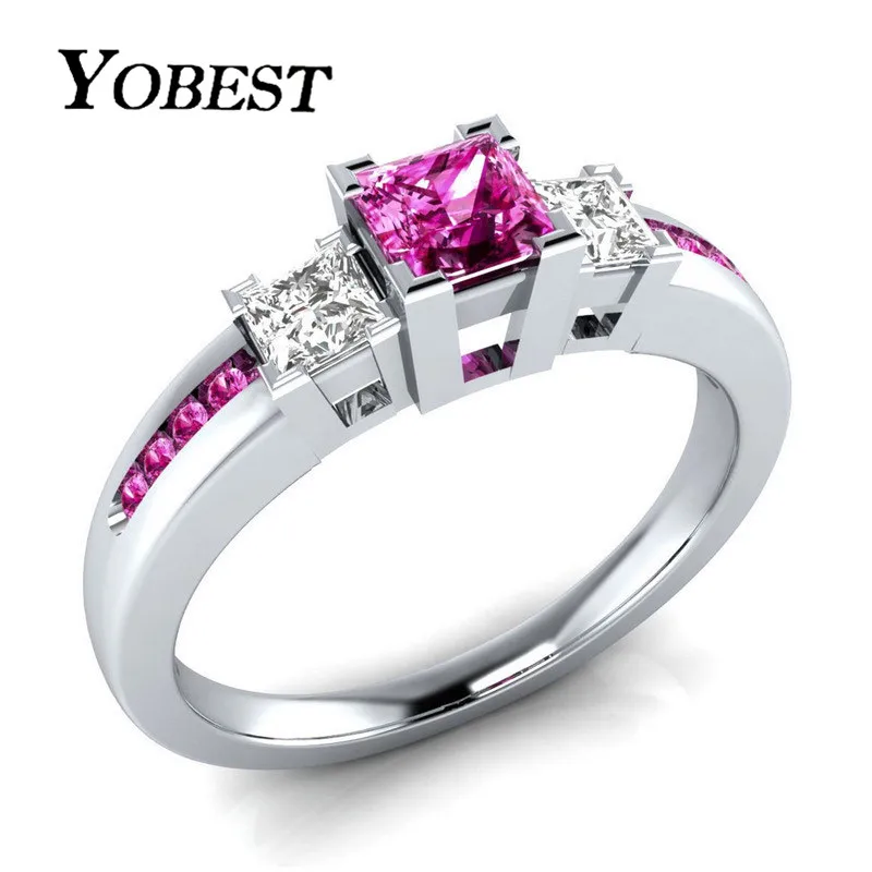

YOBEST 2018 New Fashion Silver Color Jewelry 4 Colors CZ Stone Ring for Woman