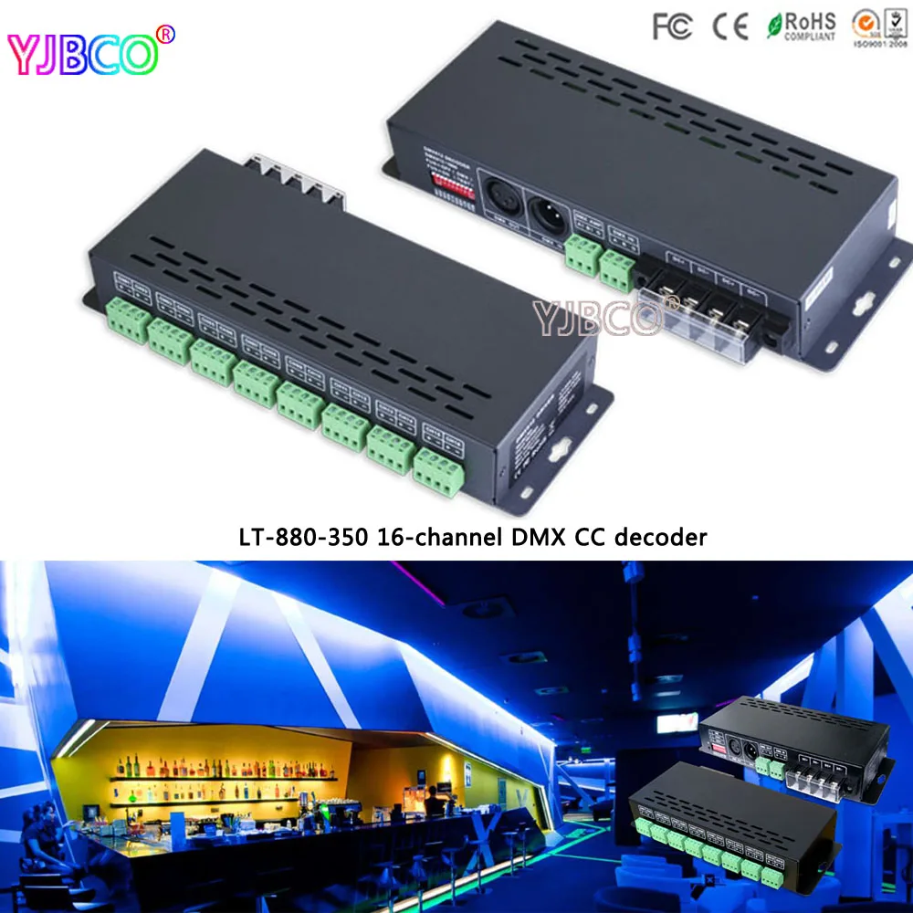 

LT-880-350 16CH DMX-PWM constant current decoder driver;DC12-48V input;350ma*16CH output for led strip lights