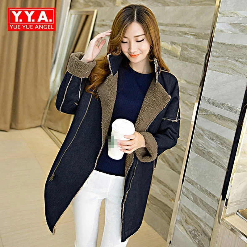 

Vintage Winter New Fashion Zipper Long Sleeved Fur Lining Womens Coats Female Parkas Match Color Slim Fit Manteau Femme Korean