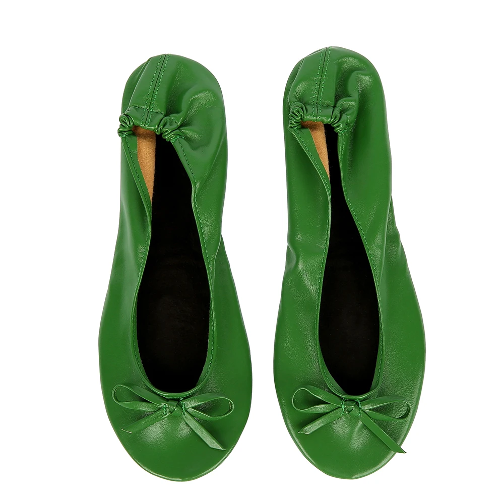 Green Shoe Flats Portable Fold Up Ballerina Flat Shoes Roll Up Foldable