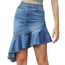 Модная Джинсовая юбка женская летняя уличная однотонная Высокая талия A Line Ruffles короткая джинсовая юбка с карманом на молнии Нижняя юбка