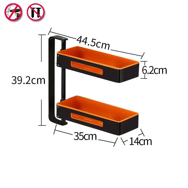 Кухонная полка для хранения, многофункциональное настенное крепление, дырокол, вращающийся на 180 градусов, 1/2 слой, Полка для специй, принадлежности для ванной комнаты, Органайзер - Цвет: 2 layers Orange