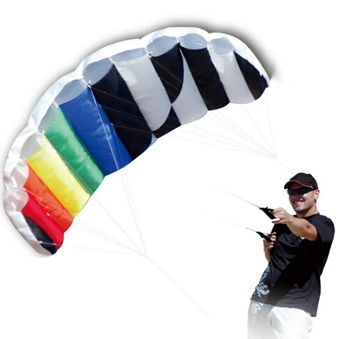 

New High Quality 1.4 m Dual Line Parafoil Kite With Control Bar Line Power Braid Sailing Rainbow Sports Beach Good Flying