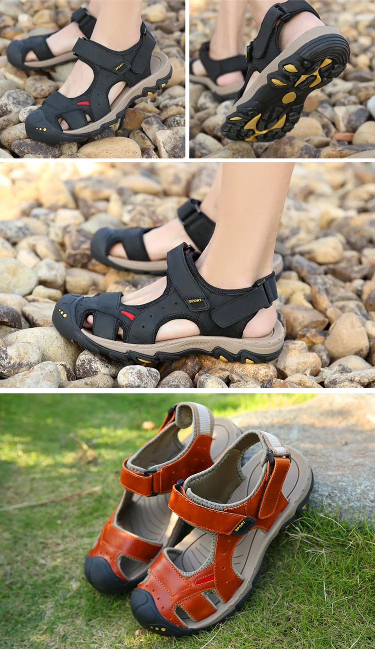 Men's sandals summer new genuine leather breathable soft bottom beach shoes non-slip outdoor men's casual shoes