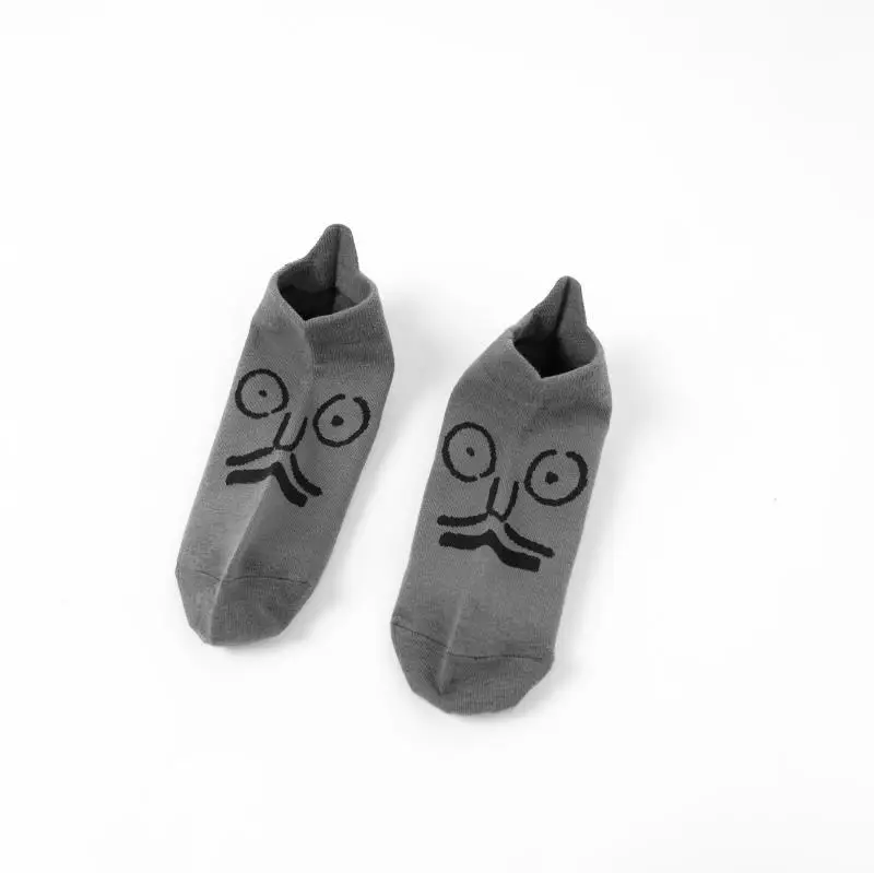 Забавные женские носки с милым выражением, яркие цвета, японские Харадзюку каваи, носки-Башмачки из чесаного хлопка,, летние новые счастливые носки - Цвет: Серый
