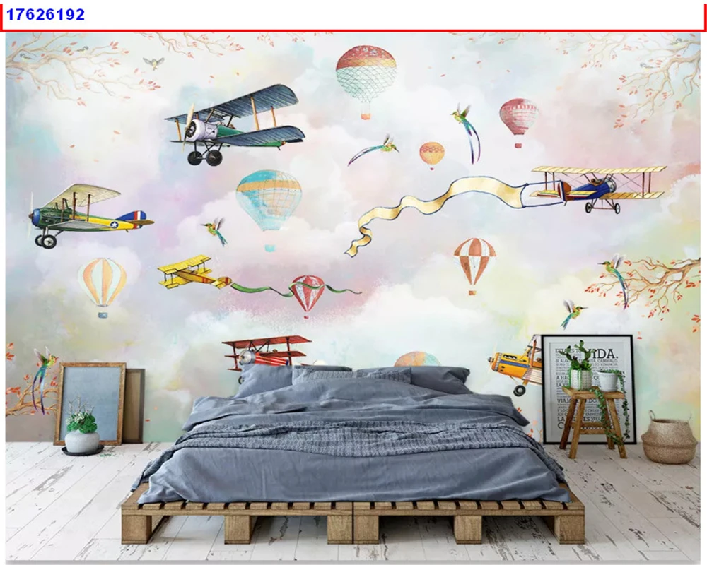 

beibehang Custom Cute cartoon hot air balloon sailing airplane city traffic children room background wall painting wallpaper