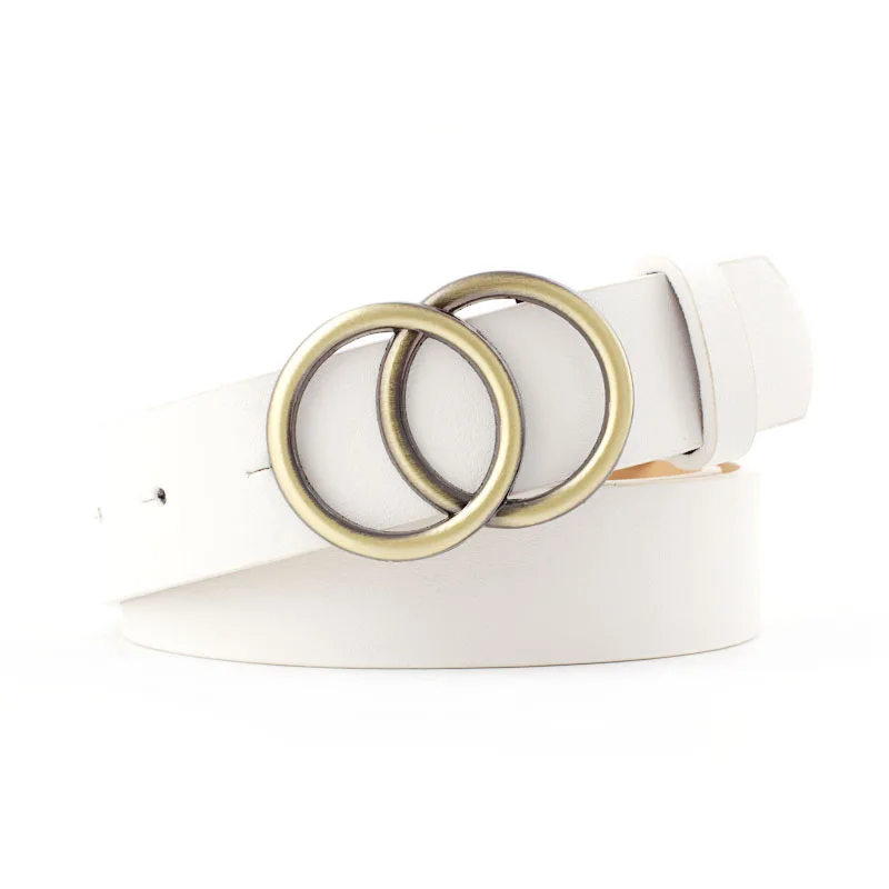 Новое однотонное двойное кольцо с пряжкой модный ремень Дамская Металлическая Булавка "Сердце" Пряжка ремень вечерние декоративный пояс женский размер 105 см - Цвет: Белый