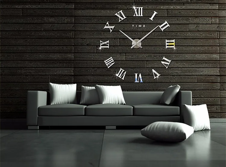 DIY настенные римские часы модные 3D супер зеркало большого размера настенные стикеры Часы украшение для дома гостиная настенные часы