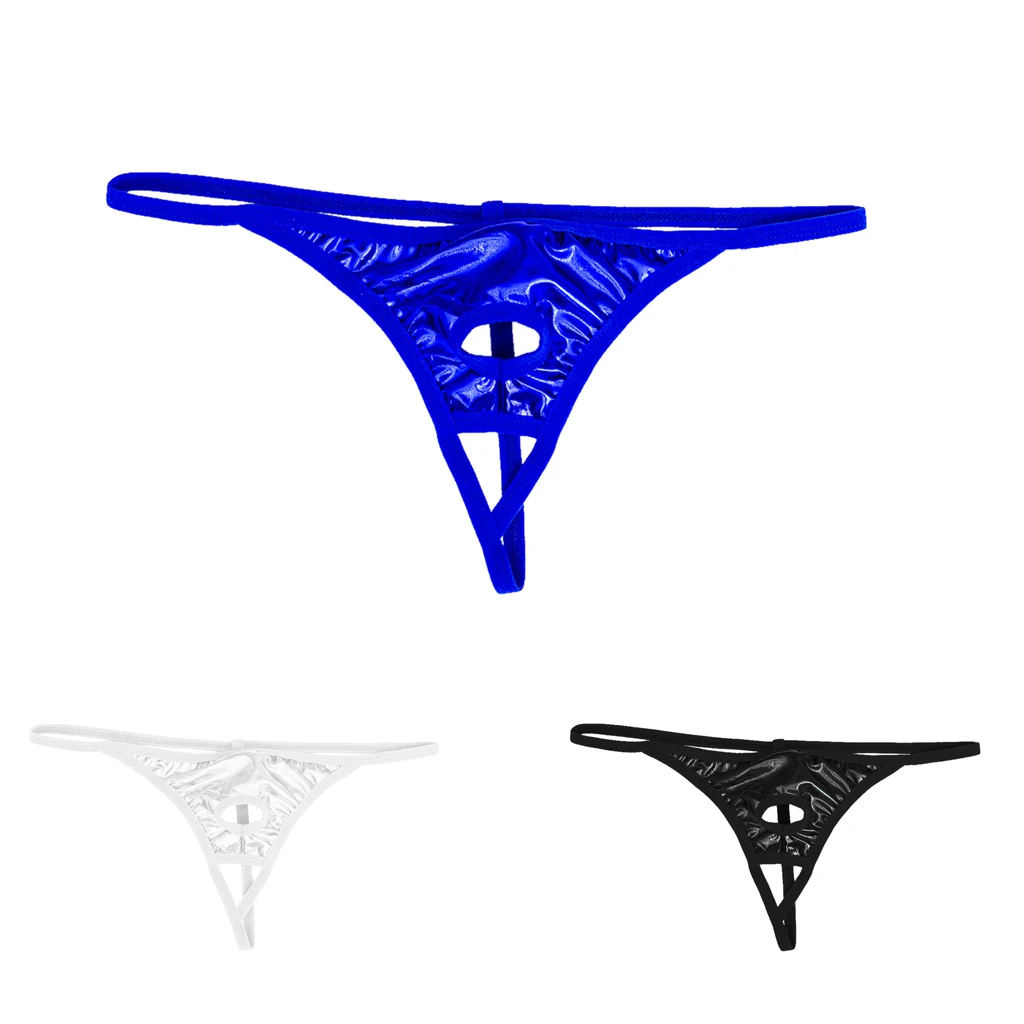 Men's Open front Shiny Stretch Pouch Sexy Hollow-out Soft & Breathable Thong Underwear -Multi Color