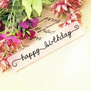 

PANFELOU Happy birthday The text Embossing folders Plastic For Scrapbooking DIY Template Fondant Cake Photo Album Card Making