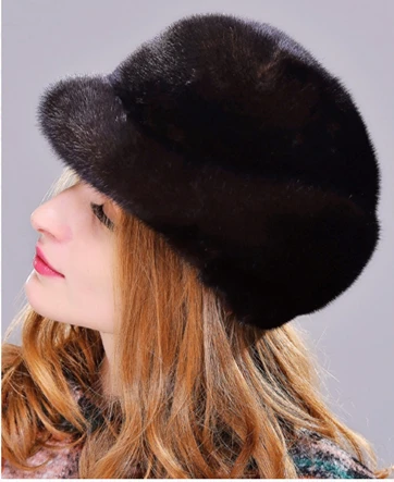 HM010 настоящая норковая меховая шапка зимняя женская теплая шапка цельная норковая меховая шапка зимняя шапка - Цвет: black