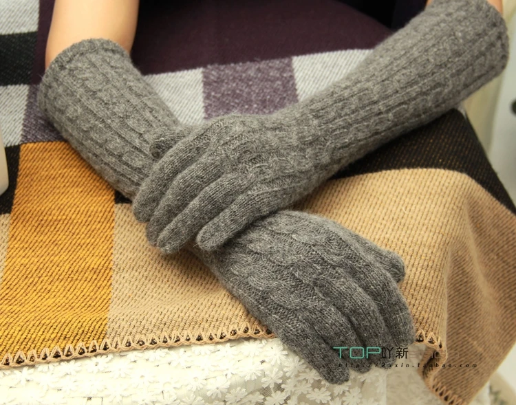 40 см длинные шерстяные перчатки кашемировые перчатки женские теплые зимние вязаные перчатки Модные элегантные женские брендовые перчатки Новые перчатки