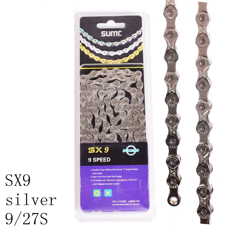 SUMC Bicycle chain Gold Rainbow Bike Chain X8 X9 X10 X11 X12 Super Light For 8 9 10 11 12Speed MTB/Road Bicycle 116L Hollow