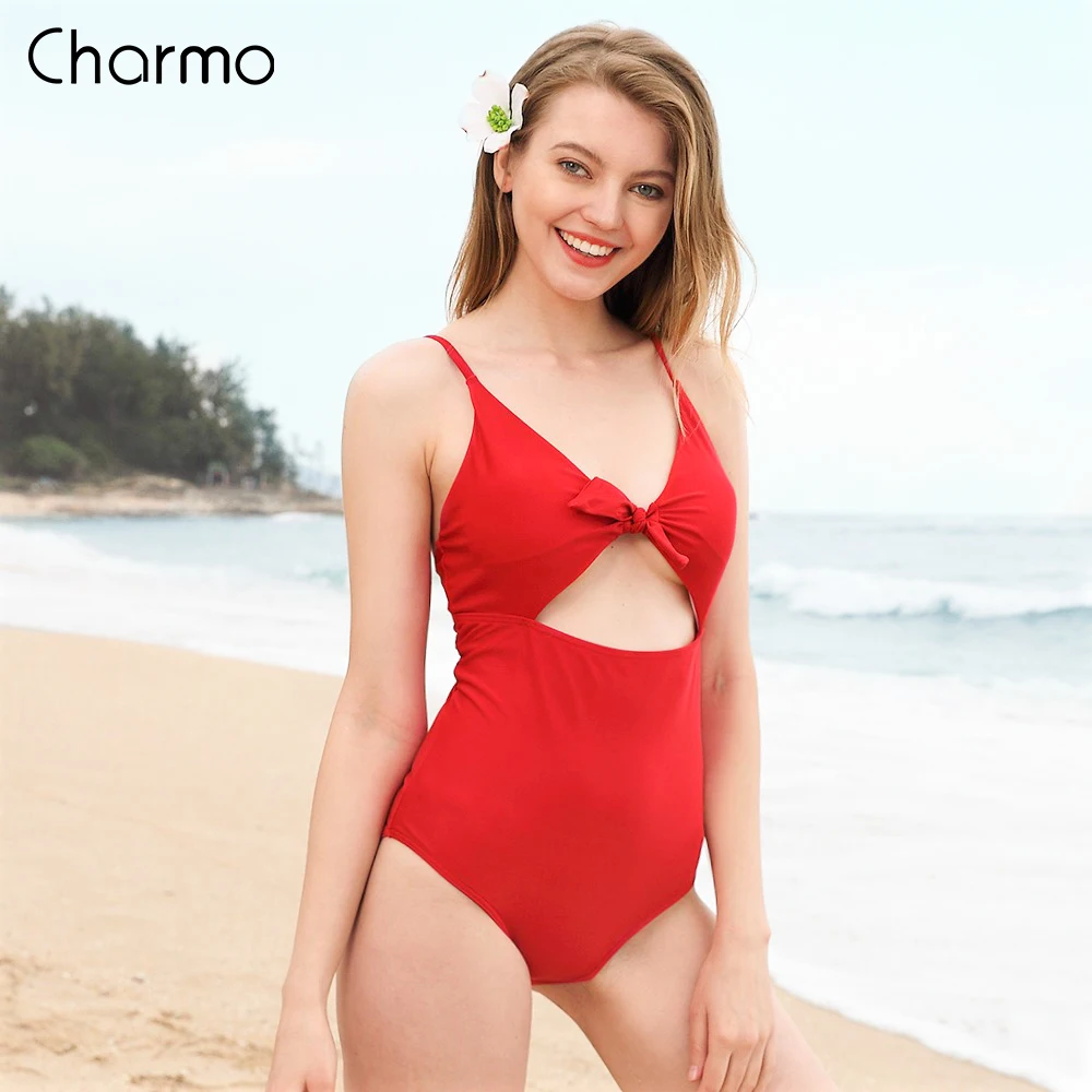 

Charmo 2019 new Monokini Women's One-Piece Swimsuit Hollow-Out Swimwear Tied From Bathing Suit Bow-Knot Monokini One-Piece Suits