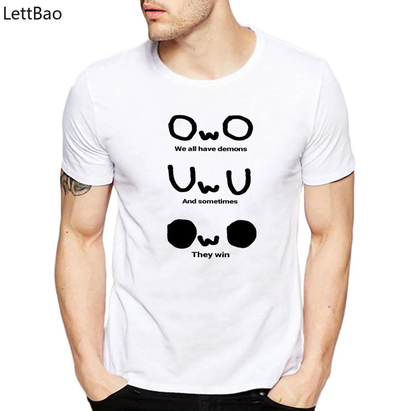 

OwO We All Have Demons Novel Graphic Tees Top Men T Shirt O Neck Harajuku Funny T-shirt Casual Short Sleeve Clothing Summer 2019