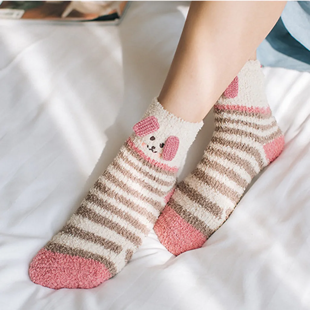 JAYCOSIN, толстые носки для женщин, осень и зима, коралловый флис, женские теплые носки, harajuku, Мультяшные носки-тапочки с ушками, 9031543