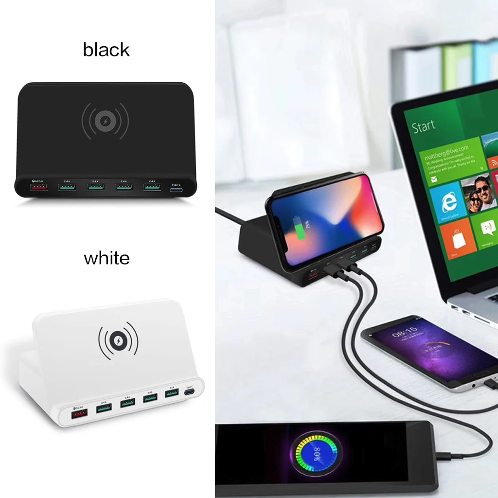 Беспроводное зарядное устройство Qi 6 портовая USB станция для быстрой зарядки iPhone X