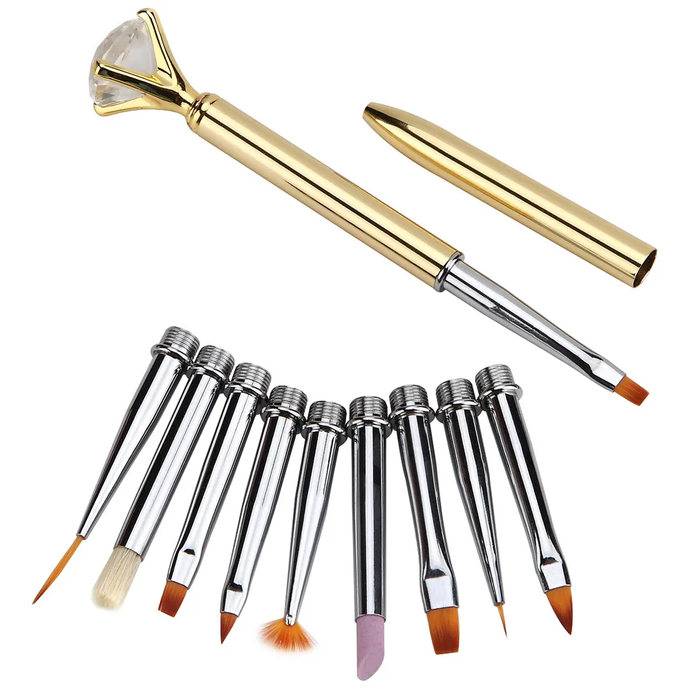 New Fashion Beauty Nail Brushes 10PCS Different Sizes Copper Handle