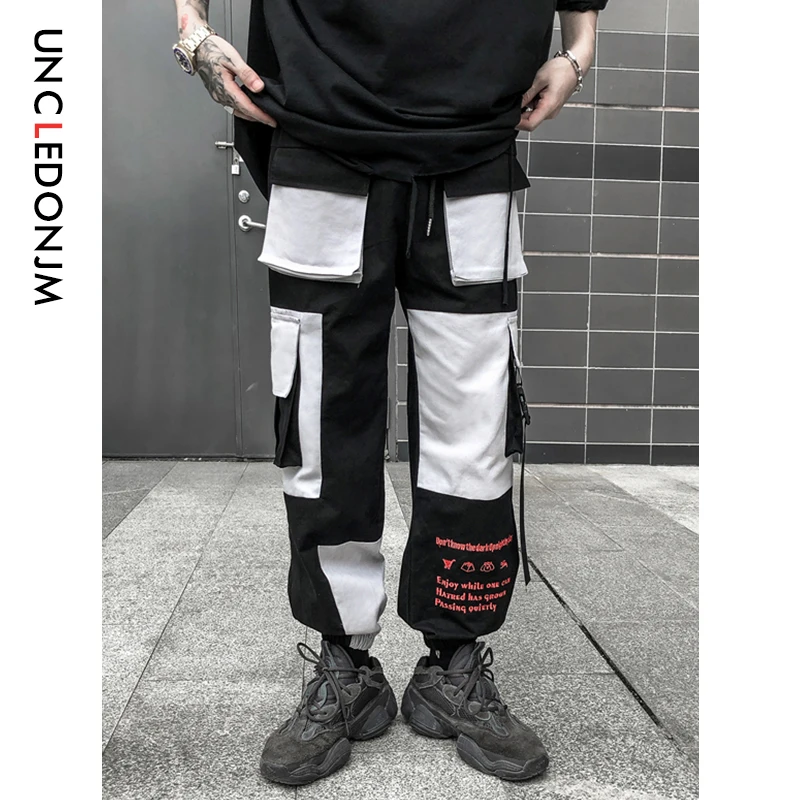 

UNCLEDONJM Color Block Mens Sweatpants Fashion Track Pants Hip Hop Spring Fall Streetwear Midweight Loose Harem Jogger 543W