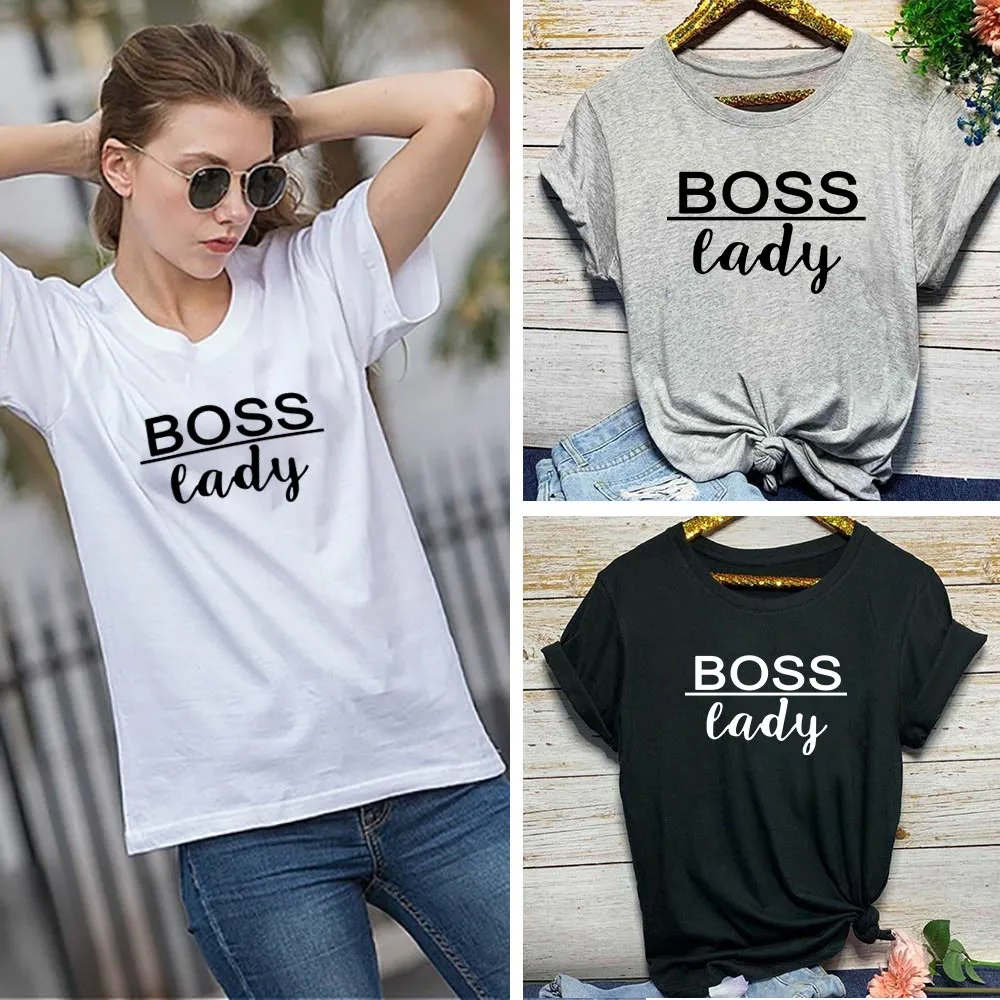 

QIM Print BOSS Lady Summer Funny Casual O-Neck Fashion T-shirt for Women Tops Short Sleeved Female Top Tees