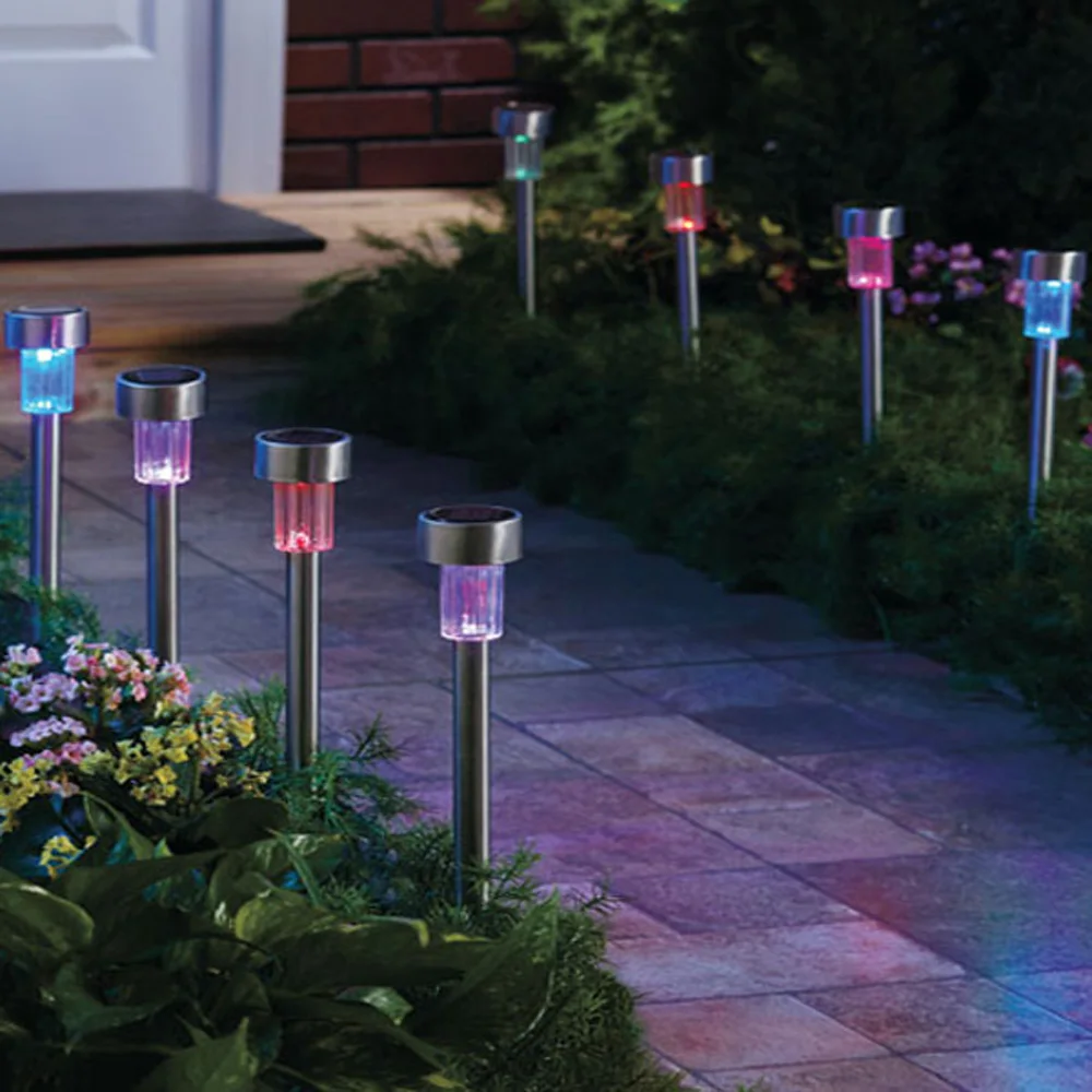 8 шт. RGB светодиодный светильник для лужайки на солнечных батареях с колом и батареей AAA высокое качество для наружных дорожек садовый декор