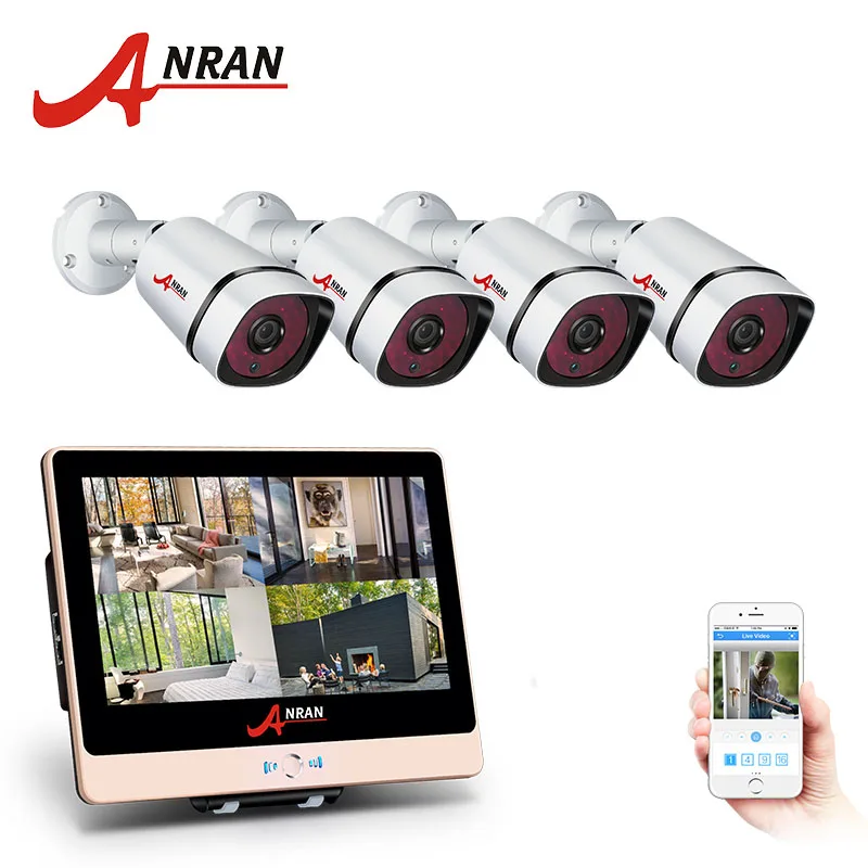 

ANRAN 4CH Plug And Play 2.0MP POE NVR CCTV Kit+12"LCD&1080P HD Outdoor+Indoor 36IR POE Security Camera System+1TB HDD