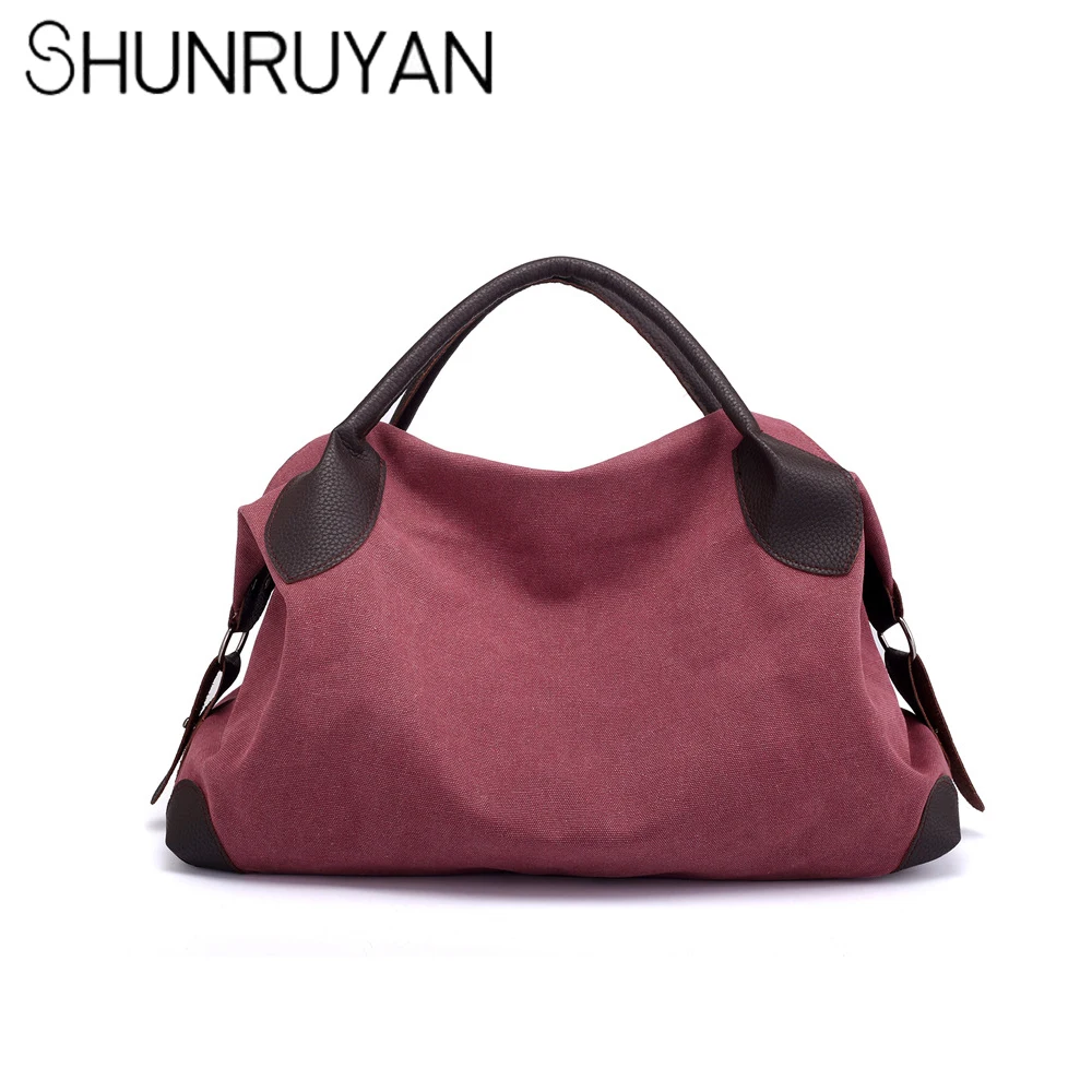 

SHUNRUYAN Fashion Large Capacity Ladies Canvas Bag Wear Resistant Satchel Single Shoulder Bag Leisure Handbag
