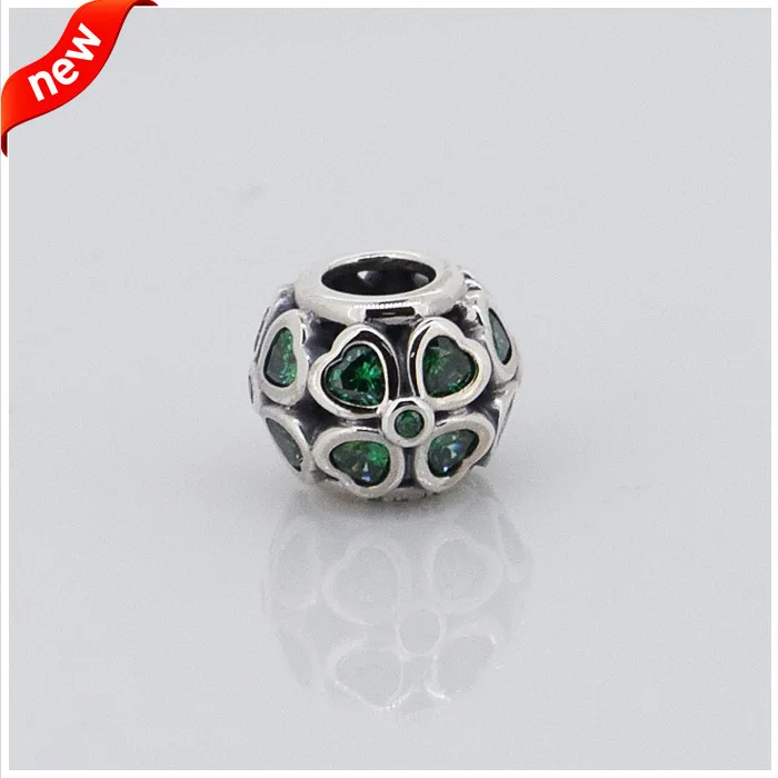 Подходит Pandora Подвески браслеты бусины с клевером с темно-зеленый фианит Аутентичные стерлингового серебра 925 ювелирные изделия