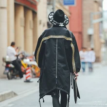 Черный и золотой Тренч средней длины harujku дизайнерский Abrigo Hombre японский стиль уличная мужская куртка на молнии