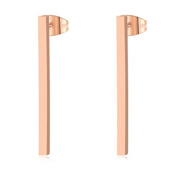 ZMZY New Simple Bar Earrings for Women Rose Gold Color Stainless Steel Geometric Square Stud Earring Jewelry Wholesale Gifts
