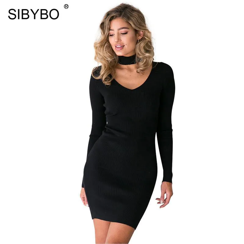 SIBYBO осеннее женское трикотажное платье 2019 с длинным рукавом сексуальное
