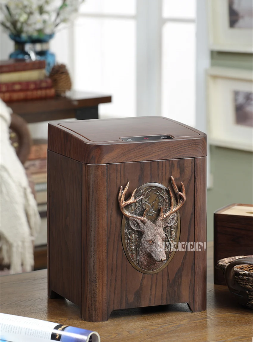 B78111 European Wooden Smart Trash Can Home Intelligent Sensor Trash Can Creative Living Room Kitchen Automatic Trash Can 5V 10L