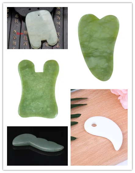 Natural Jade Guasha Board Massage Tool SPA Acupuncture Scraper Stone Facial Anti-wrinkle Treatment Body