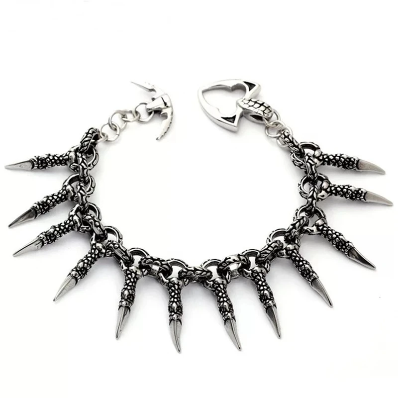 2019 newest dragon nail design charms bracelets for men cool fashion heavy big rock roll dragon bracelets biker men party band (1)
