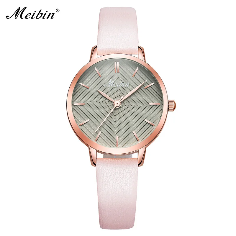 Kopen MEIBIN Luxe Merk Vrouwen Horloges 2018 Mode Roze Lederen Dames Horloge Slim Casual Strap Waterdicht Vrouwelijke Klok 5 kleur