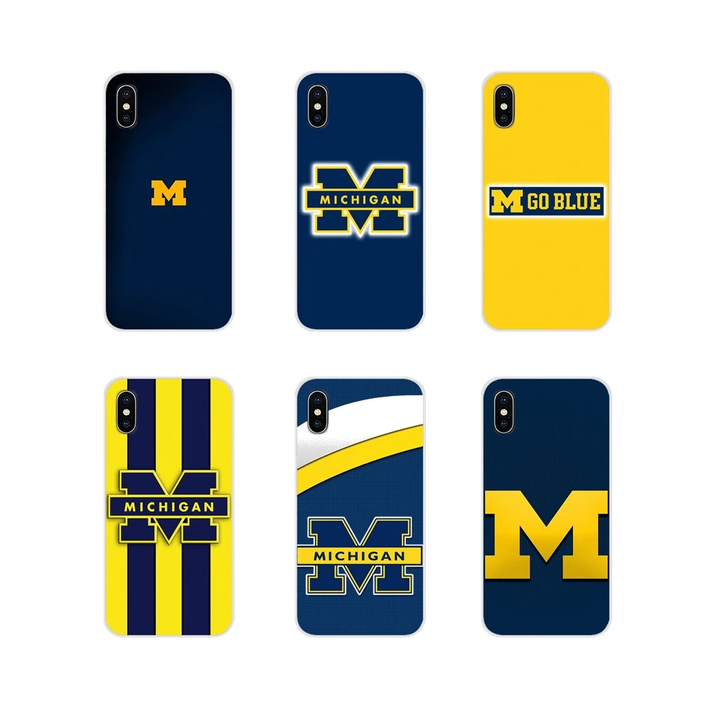 

For Apple iPhone X XR XS MAX 4 4S 5 5S 5C SE 6 6S 7 8 Plus ipod touch 5 6 Michigan Wolverines ice Hockey Transparent Soft Covers
